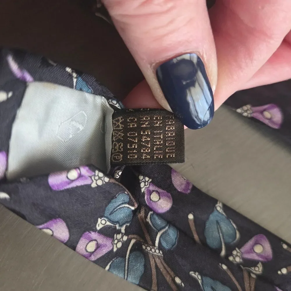 Valentino Floral 100% Silk Tie Black Purple Blue Made in Italy 4